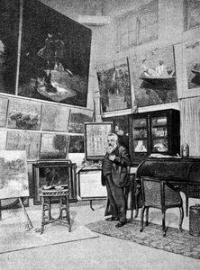 Portret van de schilder Claude Monet (1840 - 1926) in zijn atelier.