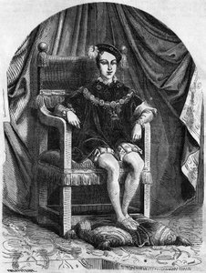 Portret van de jonge koning Edward VI van Engeland en Ierland (1537-1553), gravure uit de 19e eeuw.