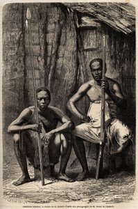 Portret van twee Bakali krijgers. Gravure in 