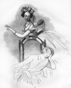 Portret gepubliceerd bij de dood van Marie Taglioni (1804-1884) Franse romantische ballerina hier afgebeeld in de rol van de fee Sylphide in "Zephire et Flore" door Charles Louis Didelot. Gravure in "Le Monde Illustré"