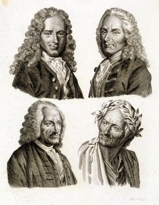 Portretten van Voltaire op verschillende leeftijden - gravure door Unknown artist