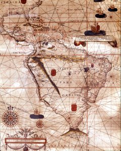 Portulan die Zuid-Amerika vertegenwoordigt, behorend tot Bartolomeo Velhio. 1561 door Unknown artist