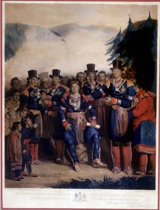 Presentatie van de nieuw gekozen Huron-stam door Unknown artist