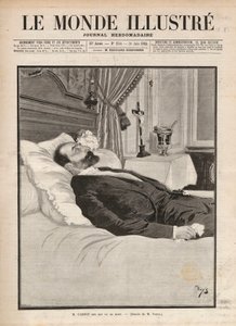 President van de republiek Sadi Carnot (1837-1894) op zijn sterfbed, hij werd vermoord op 24 juni op de tentoonstelling van Lyon, door Sante Caserio (1873-1894) - Gravure in 