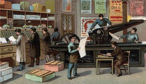 Drukwerk in Frankrijk in de 19e eeuw. Chromolithografie van het einde van de 19e eeuw.