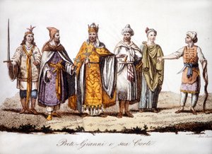Priester Jean en zijn hof. Gravure begin 19e eeuw door Unknown artist