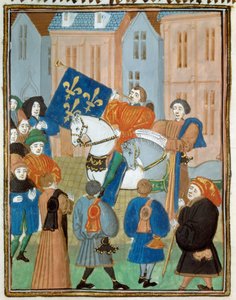Proclamatie van Vrede in Reims op 2 oktober 1435 na de ondertekening van het Verdrag van Arras tussen koning Karel VII en de hertog van Bourgondië Filips III de Goede, waarmee een einde kwam aan de burgeroorlog tussen de Armagnacs en de Bourgondiërs. Minia door Unknown artist