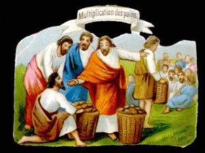 Vermenigvuldiging van broden. 19e-eeuwse chromolithografie