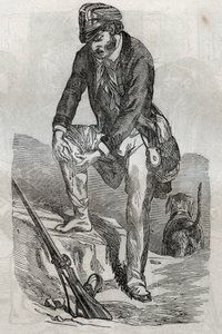 Hondsdolheid - behandeling van beten door een hondsdol dier - wonden drukken op zijn wond - gravure in 