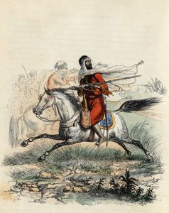 Rode ruiters van Emir Abd-el-Kader op de vlucht voor jagers te paard van het Franse leger in Oran in 1841, in 