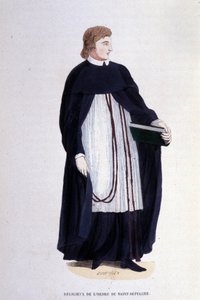 Religieuze van de Orde van het Heilig Graf. Gravure uit een album over religieuze orden, Parijs