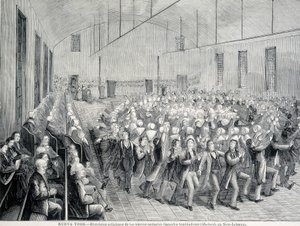 Religieuze processie van de Shakers in New York. Illustratie uit de 19e eeuw. door Unknown artist