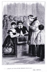 Huwelijk van Renzo en Lucia. Gravure in 