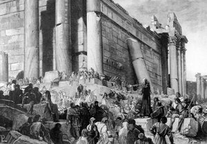 Voorstelling van Arnaud de Brescia (Arnaldo da Brescia) (1090 - 1155), Italiaanse politieke en religieuze hervormer, tijdens de prediking. In 1145 predikte hij in Rome de opstand tegen paus Eugenius III, die werd verdreven en probeerde de Romeinse Republie