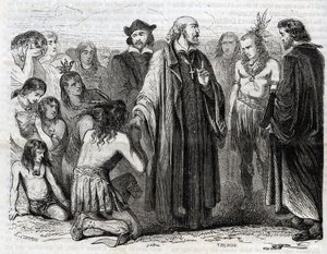 Afbeelding van Bartolome de las Casas (1484-1566) Dominicaanse priester, missionaris bij de Indianen (portret van Bartolome de las Casas, dominicaanse monnik en beschermer van de Indianen - gravure van 1860) door Unknown artist
