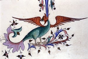 Afbeelding van een drakenvleugel. Miniatuur van een 14e-eeuws manuscript. Milaan, Biblioteca Nazionale Braidense