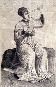 Voorstelling van een astroloog die een astrolabium gebruikt in de 15e eeuw. Gravure uit 