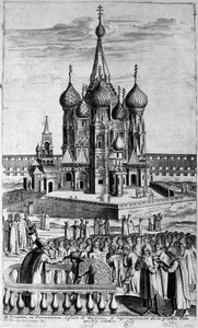 Voorstelling van de Drie-eenheidskerk in Moskou in een 17e-eeuwse gravure. door Unknown artist