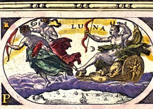 Voorstelling van de maan. Gravure uit de 17e eeuw. door Unknown artist