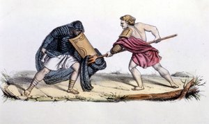 Resiario en Mirmillone. Gravure uit de 19e eeuw.