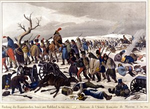 Terugtrekking van het Franse leger uit Moskou in 1812. Gravure uit de 19e eeuw door Unknown artist