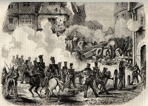 Revoluties 1848 - 1849, Duitsland, Frankfurt - Troepen bestormen een barricade in Frankfurt, Duitsland, op 18 september door Unknown artist