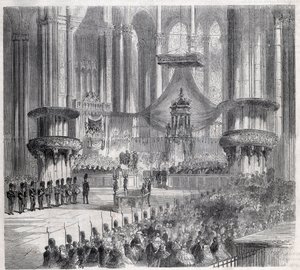 Risorgimento - Viering van Te Deum in de kathedraal van Milaan in aanwezigheid van de koningen van Italië en Frankrijk