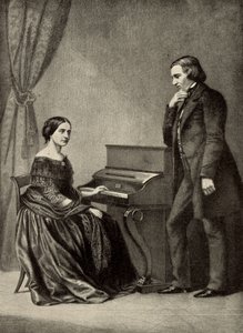 Robert Schumann (1810-1856) met zijn vrouw (prent)
