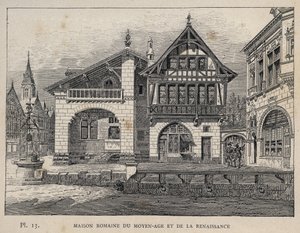 Romeins huis van de Middeleeuwen en Renaissance - gravure van 1889 in 