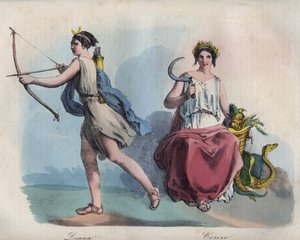 Romeinse mythologie - Diana de godin van de jacht en Ceres godin van de landbouw - gravure uit 