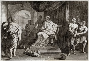 Royaumont Bijbel, Nieuwe Testament: Gelijkenis van de talenten. Een meester straft een van zijn dienaren die het geld dat hij hem gaf, verborg. Illustratie uit 1811. door Unknown artist