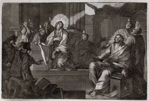 Royaumont Bijbel, Nieuwe Testament: Pinksteren. De Heilige Geest daalt neer op de Maagd Maria en de apostelen. Illustratie uit 1811. door Unknown artist