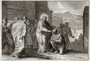 Royaumont Bijbel, Nieuwe Testament: De blinde genezen. Jezus Christus geneest wonderbaarlijk de blinde. Illustratie uit 1811.