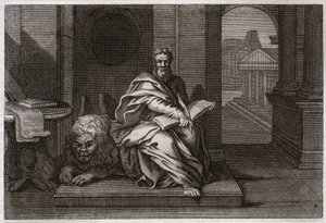 Royaumont Bijbel, Nieuwe Testament: De evangelist Sint Marcus met de leeuw. Illustratie uit 1811. door Unknown artist