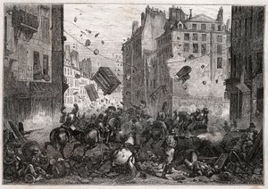 Rue Saint-Antoine tijdens de Trois-Glorieuses (juli 1830) - Revolutie van 1830 Barricadegevechten op Rue Saint-Antoine in 1830