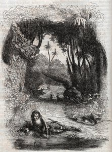 Ruggiero op het eiland van Alcina, - 1851 gravure uit het gedicht Orlando furioso (1516) door Ludovico Ariosto, - Editie vertaald uit het Italiaans door de Graaf van Tressan en uitgegeven door Gustave Harvard 1851 door Unknown artist