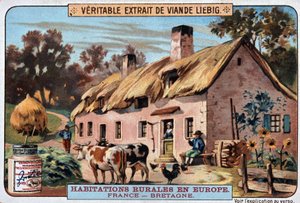 Plattelandswoning van Bretagne - chromo. Liebig, ca. 1895