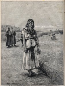 Ruth werkend in het veld van Boaz (Booz) (Ruth en Boaz) - gravure naar het schilderij van Druch-hajos door Unknown artist