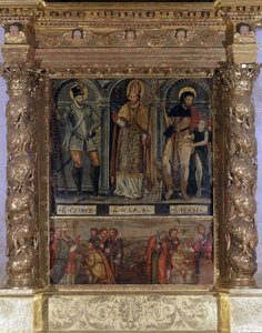 Altaar van Sint Clair of Sint Roch: St. Roch en de Knop van de Pest en Sint Joris in de mode van Hendrik III - Kerk van Onze-Lieve-Vrouw van de Tenhemelopneming van Rognes door Unknown artist
