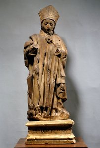 Sint Hubertus als bisschop. Houten sculptuur