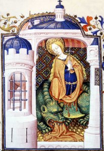 Sint Martha en het Monster Tarasque. 15e-eeuws manuscript. door Unknown artist