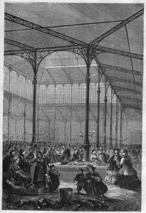 Verkoop van vis op de veiling in de Halles de Paris in 1866 (Pavillon Baltard) door Unknown artist