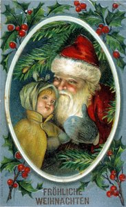 Kerstman en een kind. Duitse ansichtkaart uit de 19e eeuw
