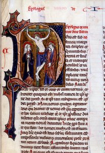 Scène van kruisiging in een briefhoofd (letter D). Miniatuur in Speculum historiale door Vincent De Beauvais (12e eeuw) door Unknown artist
