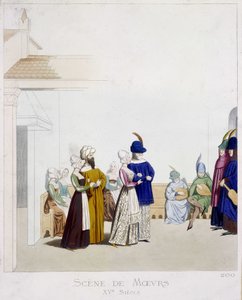 Scène van zeden: Carnavalscène - gebaseerd op een Italiaans manuscript uit de 15e eeuw, Arts Deco