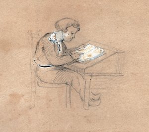 Schooljongen aan het werk (tekening, ca. 1830) door Unknown artist