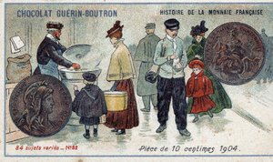 Serie Histoire de la Monnaie Française uitgegeven door Chocolat Guérin Boutron. 10 cent munt in 1904 door Unknown artist