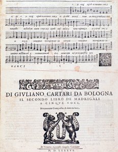Bladmuziekpagina van de Madrigalen (2e boek) door Giuliano Cartari van Bologna door Unknown artist