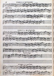 Bladmuziekpagina van verhandeling over versiering door Girolamo della Casa