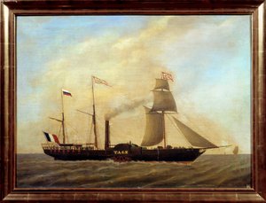 Schip met bladen op de rivier de Taag door Unknown artist